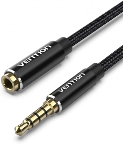 Кабел/адаптер Vention Cotton Braided TRRS 3.5mm Male to 3.5mm F - 1m - Gold plated, Aluminum alloy