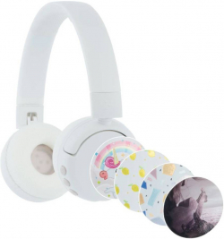 Слушалки BuddyPhones POP Fun детски слушалки, Bluetooth, 3.5 мм, USB-C, сгъваеми, бели