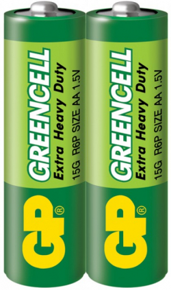 Батерия Цинк карбонова батерия GP R6  GREENCELL 15G-S2 -2 бр. в опаковка- shrink 1.5V