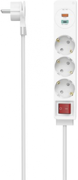 Контакт HAMA USB-C-USB-A 3.4A, 3 гнезда, 2x USB, PD-Quick charge, макс 18W,1.4м, 3680W