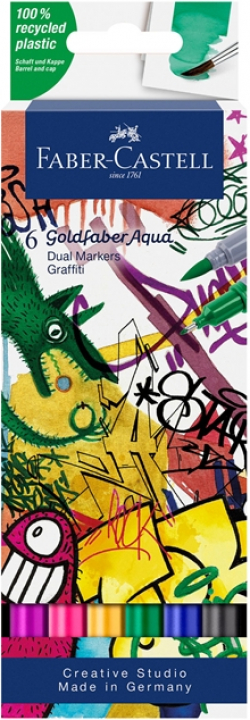 Канцеларски продукт Faber-Castell Маркер Goldfaber A.Dual, графити, 6 броя