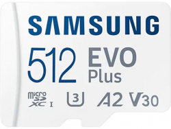 SD/флаш карта Micro SDXC 512GB V30 Cl10+SD Adapter, Samsung EVO+