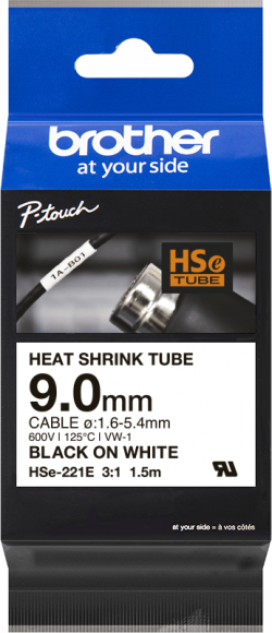 Касета за етикетен принтер BROTHER Heat Shrink Tube Black on White 9мм.