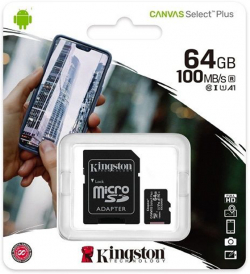 SD/флаш карта  Преносима памет KINGSTON microSDXC 64GB Canvas Select Plus + SD Адаптер 