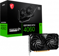 Видеокарта MSI GeForce RTX 4060 Ventus 2X 8G OC, 8GB GDDR6, 128bit, 3x DP 1.4a, HDMI 2.1a
