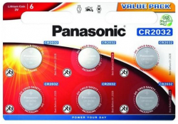 Батерия Бутонна батерия литиева PANASONIC CR2032, 3V, 6 бр. в блистер -цена за 6 бр.-