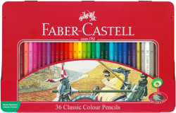 Канцеларски продукт Faber-Castell Цветни моливи Замък, 36 цвята, в метална кутия