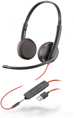 Слушалки Plantronics Blackwire C3225, USB, 3.5мм жак, SoundGuard, Контрол на звука, Черен