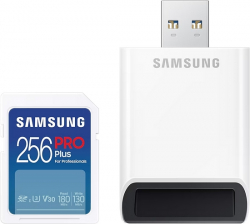 SD/флаш карта Samsung 256GB SD PRO Plus + USB Reader, Class10, Read 180MB-s - Write 130MB-s