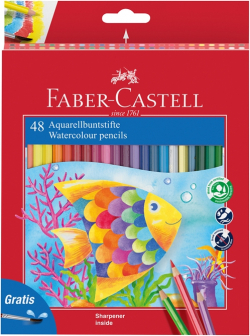 Канцеларски продукт Faber-Castell Акварелни моливи, 48 цвята, с включена четка