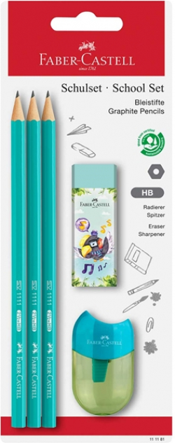 Канцеларски продукт Faber-Castell Комплект моливи, острилка и гума 1111 School Set, асорти