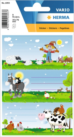 Herma Самозалепващи се етикети Ферма, ученически, 9 броя
