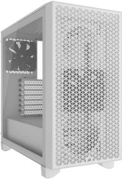 Кутия Corsair 3000D Airflow, АТХ, Mid Tower, USB 3.2, Прозрачен капак, Бял