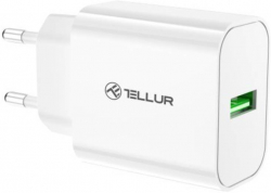 Принадлежност за смартфон Tellur Travel-Ready стенно зарядно, USB-A, 18W, QC3.0, бяло