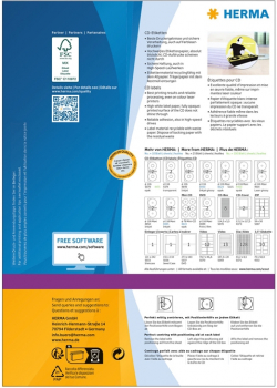 Канцеларски продукт Herma Самозалепващи етикети, A4, за CD, диаметър 116 mm, 2 броя, 100 листа