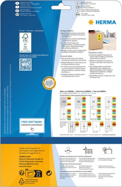 Канцеларски продукт Herma Самозалепващи етикети, A4, 70 х 37 mm, зелени, 24 броя, 20 листа