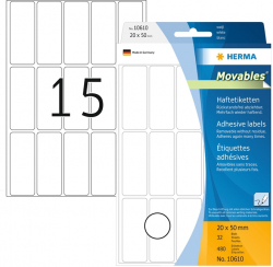 Herma Самозалепващи се етикети, за цени, 20 х 50 mm, бели, 480 броя, в кутия на най-ниска цени