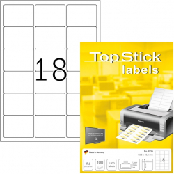 Top Stick Самозалепващи се етикети, A4, заоблени, 63.5 х 46.6 mm, 18 броя, 100 листа