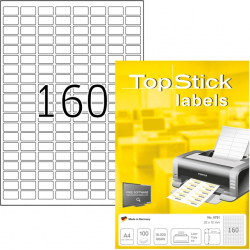 Top Stick Самозалепващи се етикети, A4, заоблени, 22 х 12 mm, 160 броя, 100 листа