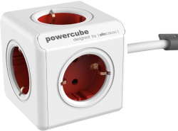 Контакт Allocacoc PowerCube Extended 1300RD разклонител, 5 гнезда, 1.5м кабел, червен