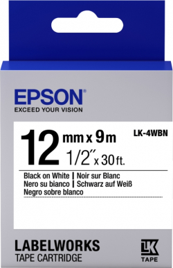 Касета за етикетен принтер Epson Label Cartridge Standard LK-4WBN Black-White 12mm (9m)