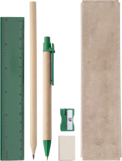 Канцеларски продукт Cool Комплект Gabon, химикалка, молив, линия, острилка, гума, зелени