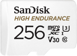 SD/флаш карта SanDisk High Endurancе, 256 GB, До 100 MB/s, Клас U3, Клас V30, + Адаптер