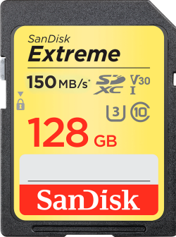 SanDisk Extreme 128GB SDXC Memory Card + 1 year RescuePRO Deluxe up to 180MB-s & 90MB-s Read-Write speeds