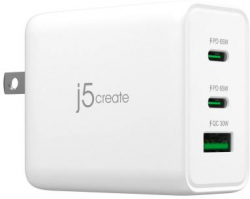 Принадлежност за смартфон Мрежово зарядно 220V  j5create JUP3365E 65W, 3 порта, USB-C, USB-A