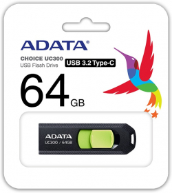 USB флаш памет 64GB TYPE-C UC300 ADATA BK-GN