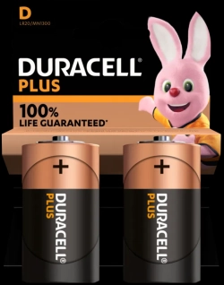 Алкална батерия DURACELL LR20 D PLUS -2 бр. в опаковка- 1.5V