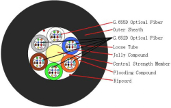 Инсталационен оптичен кабел Хибриден оптичен кабел 48 влакна G652D + 24 влакна G655, GYFTY