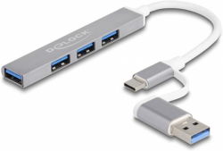 USB Хъб USB хъб Delock, USB-C - USB-A - 3 x USB-A 2.0 + 1 x USB-A 5 Gbps