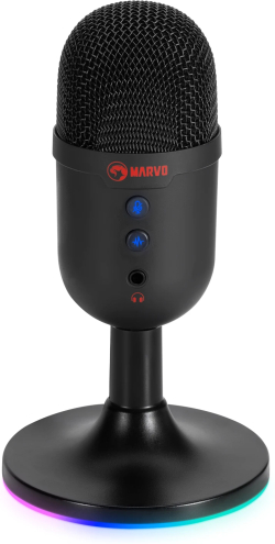 Микрофон Геймърски микрофон Marvo, USB Microphone - MIC-06 Black USB, RGB