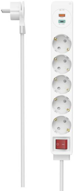 Контакт HAMA USB-C-USB-A 3.4A, 5 гнезда, 2x USB,PD-Quick charge, макс 18W, 1.4м, 3680W