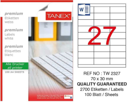 Tanex Самозалепващи се етикети, A4, 70 х 30 mm, 27 броя, 100 листа