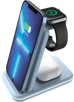 Принадлежност за смартфон Canyon WS-304 3в1 бързо зарядно, 15W, 1.5A, 12 V, 1x USB Тype-C, син цвят