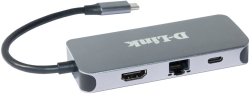 Докинг станция D-Link DUB-2335, 6 в 1, 5Gbps, 1 x USB Type-C, 3x USB 3.0, 1x HDMI 1.4, сив цвят