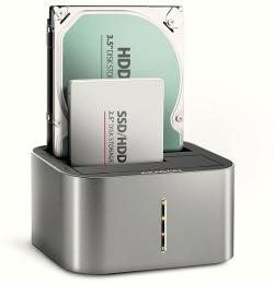 Докинг станция AXAGON ADSA-DC, USB 3.2 Gen 1, 5 Gbit/s, 2.5", 3.5", LED индикатори, Сив