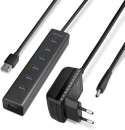 USB Хъб AXAGON HUE-SA7BP, 1x USB 3.0 + 7x USB 3.0, Windows, Mac, Linux, 40 cm кабел, Черен