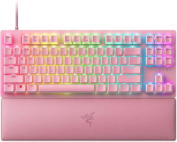 Клавиатура Razer Huntsman V2 Tenkeyless, геймърски, с кабел, вграден микрофон, розов цвят