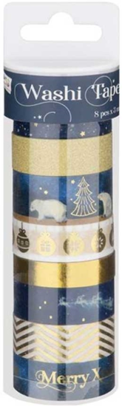 Craft ID Тиксо с коледни мотиви за декорация, 3 m, 8 броя, синьо