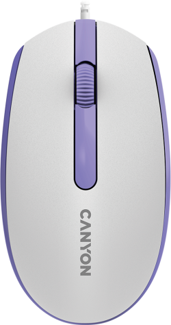 Мишка Canyon M-10, с кабел, 1000 dpi, подходяща за лява ръка, бял/лилав цвят