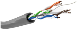 Инсталационен LAN кабел  Мрежови кабел, многожилен, категория 6, U-UTP, сив, макара 100 метра