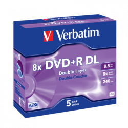 Verbatim DVD+R DOUBLE LAYER 8.5GB 8X MATT SILVER SURFACE (5 PACK)