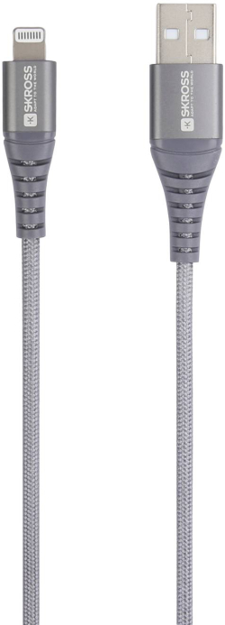 Кабел Skross, USB-A - Lightning, Метална оплетка, 1.20 м, Сив