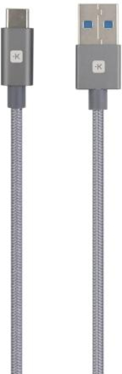 Кабел Skross, USB-A - USB-C, Метална оплетка, 1.20 м, Сив