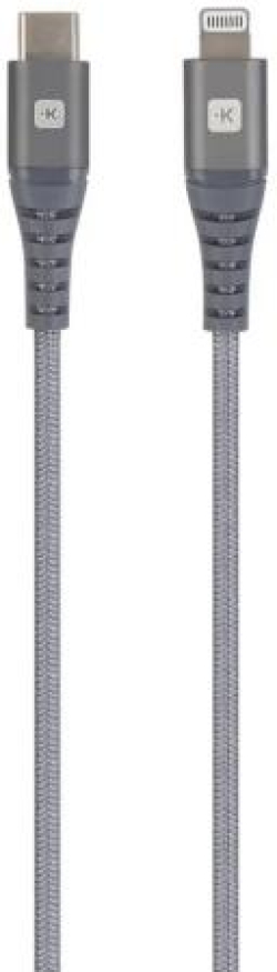 Кабел Skross, USB-C - Lightning, Метална оплетка, 2.0 м, Сив