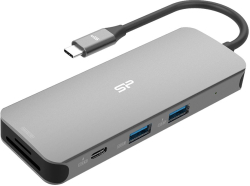 Докинг станция Silicon Power SR30, USB 3.2 Gen 2 Type-C, HDMI 2.0, RJ-45, USB 3.2, Micro SD, SD, Сив