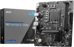 Дънна платка MSI PRO H610M-E, LGA 1700, 2х DDR4 3200 MHz, 1000 Mb/s, Micro 1x HDMI, VGA, ATX